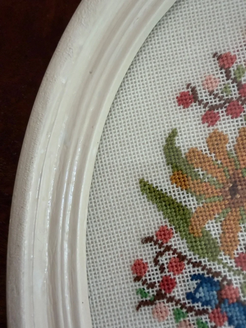Vintage Floral Cross Stitch in Blue Pitcher - Yellow Flowers